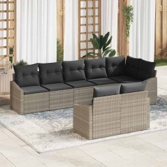 vidaXL Set di divani da giardino da 8 pezzi con cuscini grigio chiaro in rattan.