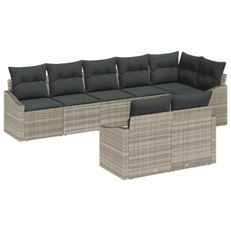 vidaXL Set di divani da giardino da 8 pezzi con cuscini grigio chiaro in rattan.