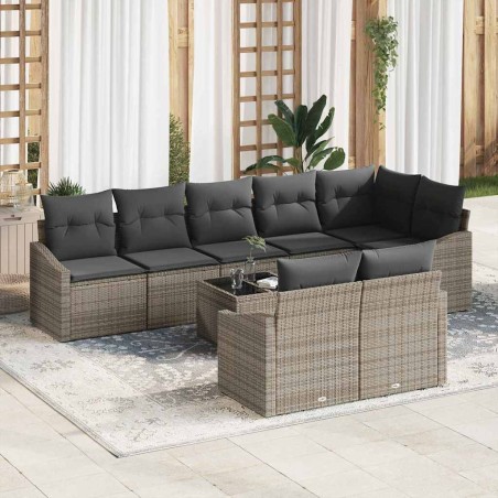vidaXL Set da Giardino 8 Pezzi con Cuscini Neri in Rattan Sintetico