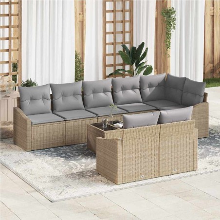 vidaXL Set di divani da giardino da 9 pezzi con cuscini neri in polirattan.