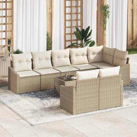 vidaXL Set di divani da giardino 9 pezzi con cuscini in rattan sintetico marrone