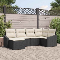 vidaXL Set di divani da giardino 6 pezzi con cuscini in polirattan nero.