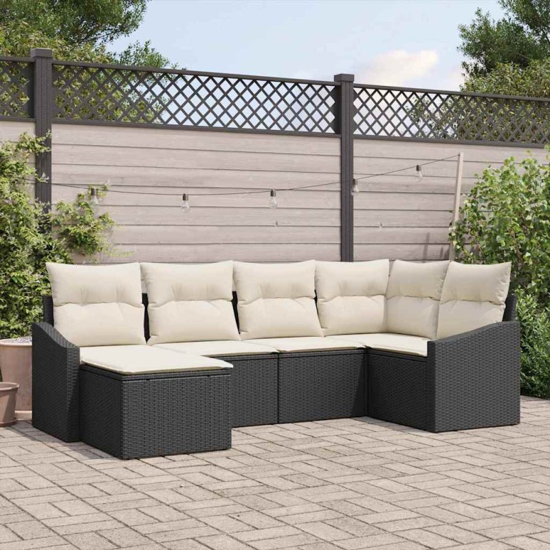 vidaXL Set di divani da giardino 6 pezzi con cuscini in polirattan nero.