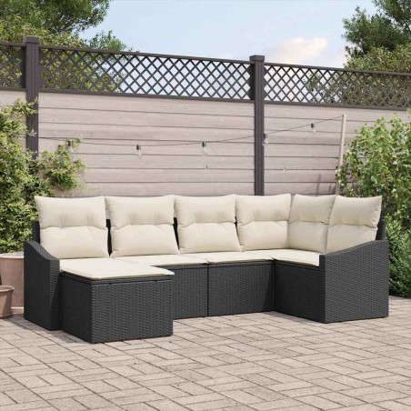 vidaXL Set di divani da giardino 6 pezzi con cuscini in polirattan nero.