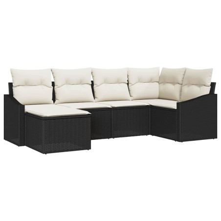 vidaXL Set di divani da giardino 6 pezzi con cuscini in polirattan nero.