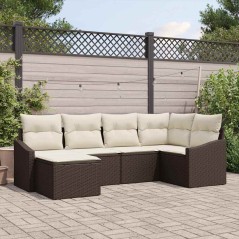 vidaXL Set divani da giardino 6 pezzi con cuscini marrone in rattan sintetico