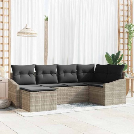 vidaXL Set di divani da giardino di 6 pezzi con cuscini grigio chiaro in policord