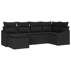 vidaXL Set di divano da giardino a 6 pezzi con cuscini in rattan sintetico nero