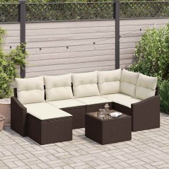 vidaXL Set di divano da giardino 7 pezzi con cuscini in rattan sintetico marrone.