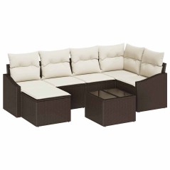 vidaXL Set di divano da giardino 7 pezzi con cuscini in rattan sintetico marrone.