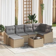 vidaXL Set giardino 7 pezzi con cuscini in rattan sintetico beige.