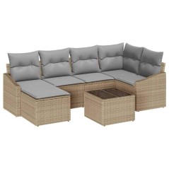 vidaXL Set giardino 7 pezzi con cuscini in rattan sintetico beige.