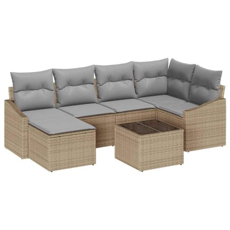 vidaXL Set giardino 7 pezzi con cuscini in rattan sintetico beige.