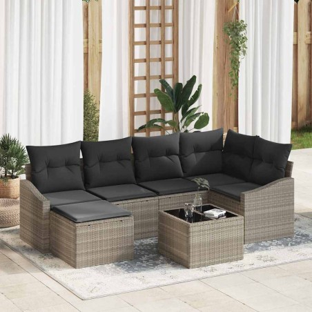 vidaXL Set da Giardino con 7 pezzi e cuscini grigi in rattan sintetico