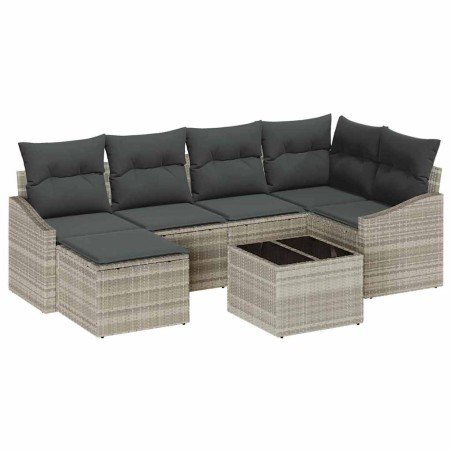 vidaXL Set da Giardino con 7 pezzi e cuscini grigi in rattan sintetico