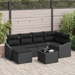 vidaXL Set di divano da giardino 7 pezzi con cuscini in polirattan beige