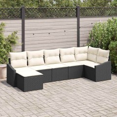 vidaXL Set di divani da giardino 7 pezzi con cuscini neri in rattan
