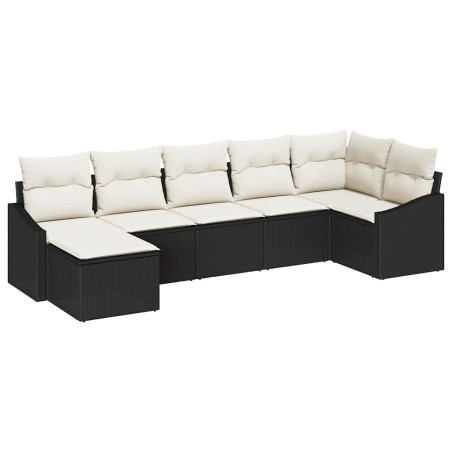 vidaXL Set di divani da giardino 7 pezzi con cuscini neri in rattan