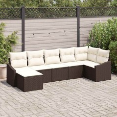 vidaXL Set di divani da giardino a 7 pezzi con cuscini, color marrone, in rattan sintetico