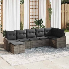 vidaXL Set di divani da giardino da 7 pezzi in rattan sintetico con cuscini grigi