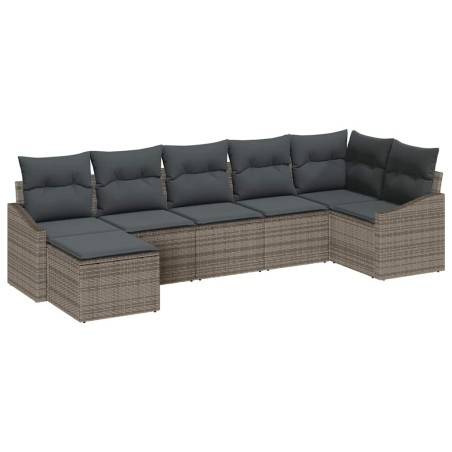 vidaXL Set di divani da giardino da 7 pezzi in rattan sintetico con cuscini grigi