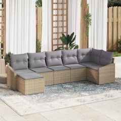vidaXL Set Divano da Giardino 7 Pezzi con Cuscini Beige in Rattan