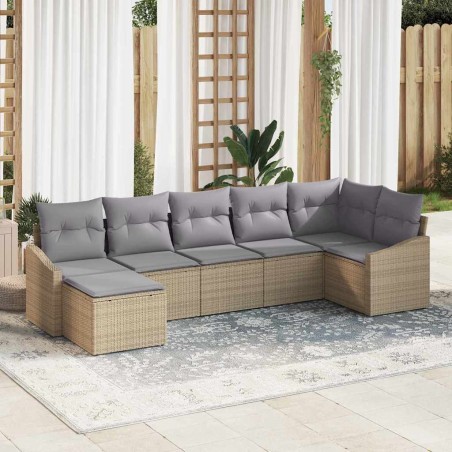 vidaXL Set Divano da Giardino 7 Pezzi con Cuscini Beige in Rattan
