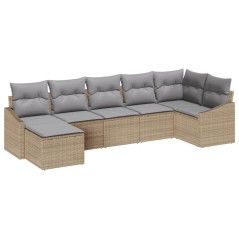 vidaXL Set Divano da Giardino 7 Pezzi con Cuscini Beige in Rattan