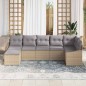 vidaXL Set Divano da Giardino 7 Pezzi con Cuscini Beige in Rattan