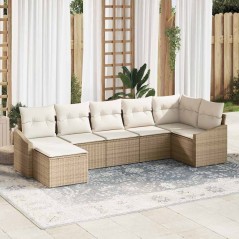 vidaXL Set di divani da giardino modulare a 7 pezzi con cuscini beige in rattan sintetico