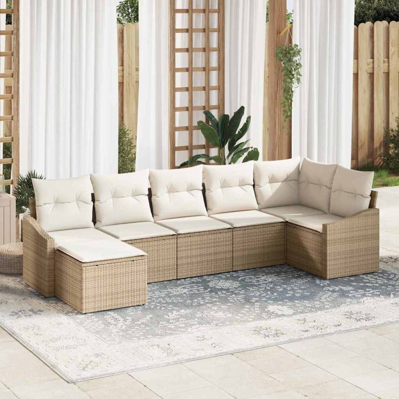 vidaXL Set di divani da giardino modulare a 7 pezzi con cuscini beige in rattan sintetico