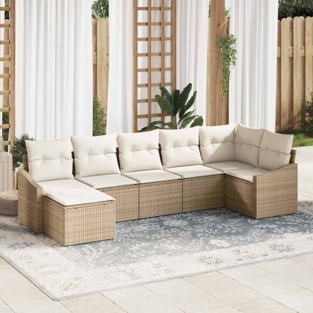 vidaXL Set di divani da giardino modulare a 7 pezzi con cuscini beige in rattan sintetico
