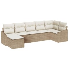 vidaXL Set di divani da giardino modulare a 7 pezzi con cuscini beige in rattan sintetico