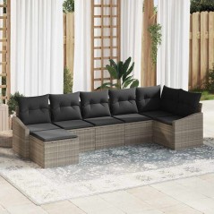 vidaXL Set da giardino 7 pezzi con cuscini grigio chiaro in rattan