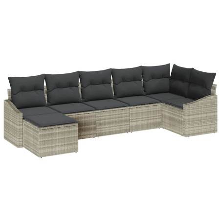 vidaXL Set da giardino 7 pezzi con cuscini grigio chiaro in rattan
