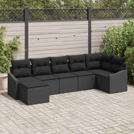 vidaXL Set da giardino in rattan nero con cuscini - 7 pezzi di