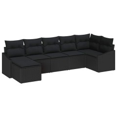 vidaXL Set da giardino in rattan nero con cuscini - 7 pezzi di
