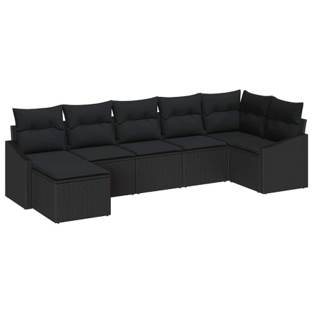 vidaXL Set da giardino in rattan nero con cuscini - 7 pezzi di