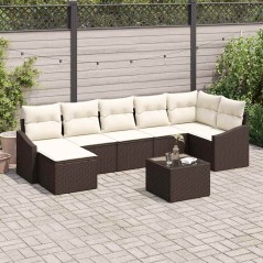 vidaXL Set Giardino 8 Pezzi con Cuscini Marroni in Poly Rattan