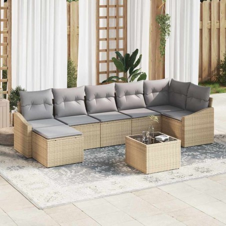 vidaXL Set divano da giardino da 8 pezzi con cuscini in rattan nero di poliestere