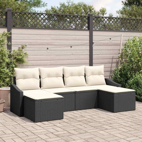 vidaXL Set da giardino con divano a 6 pezzi e cuscini in polirattan nero