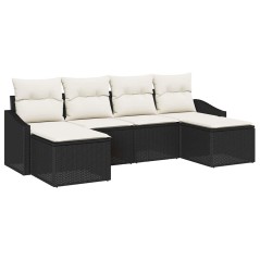 vidaXL Set da giardino con divano a 6 pezzi e cuscini in polirattan nero