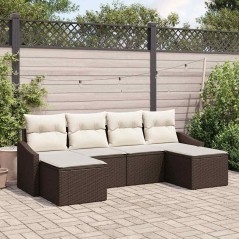vidaXL Set di Divani da Giardino 6 Pezzi con Cuscini Marroni in Polyrattan