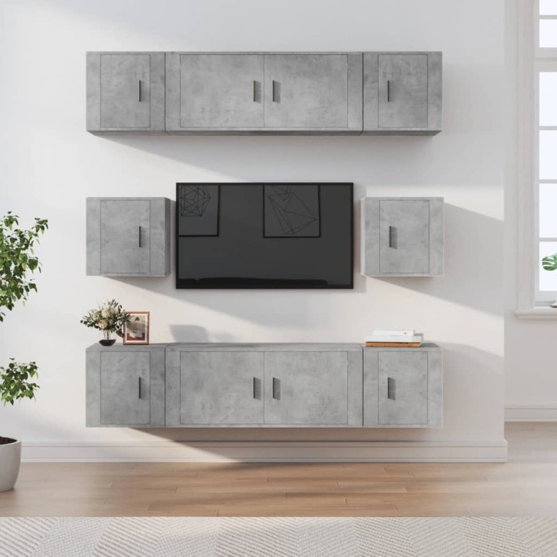 Set Mobili Porta TV 8pz Grigio Cemento in Legno Multistrato Set Mobili Porta TV 8pz Grigio Cemento in Legno Multistrato