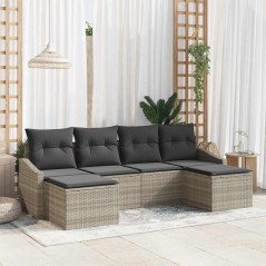 vidaXL Set Divano da Giardino 6 Pezzi con Cuscini in Rattan Poliestere Grigio Chiaro.