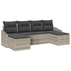 vidaXL Set Divano da Giardino 6 Pezzi con Cuscini in Rattan Poliestere Grigio Chiaro.