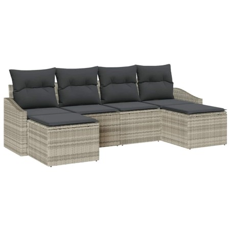 vidaXL Set Divano da Giardino 6 Pezzi con Cuscini in Rattan Poliestere Grigio Chiaro.
