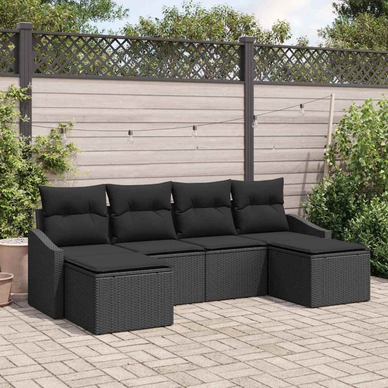 vidaXL Set di divano da giardino 6 pezzi con cuscini in polyrattan nero vidaXL Set di divano da giardino 6 pezzi con cuscini in polyrattan nero