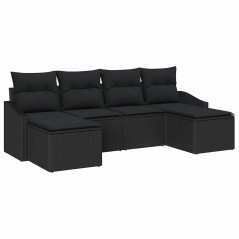 vidaXL Set di divano da giardino 6 pezzi con cuscini in polyrattan nero