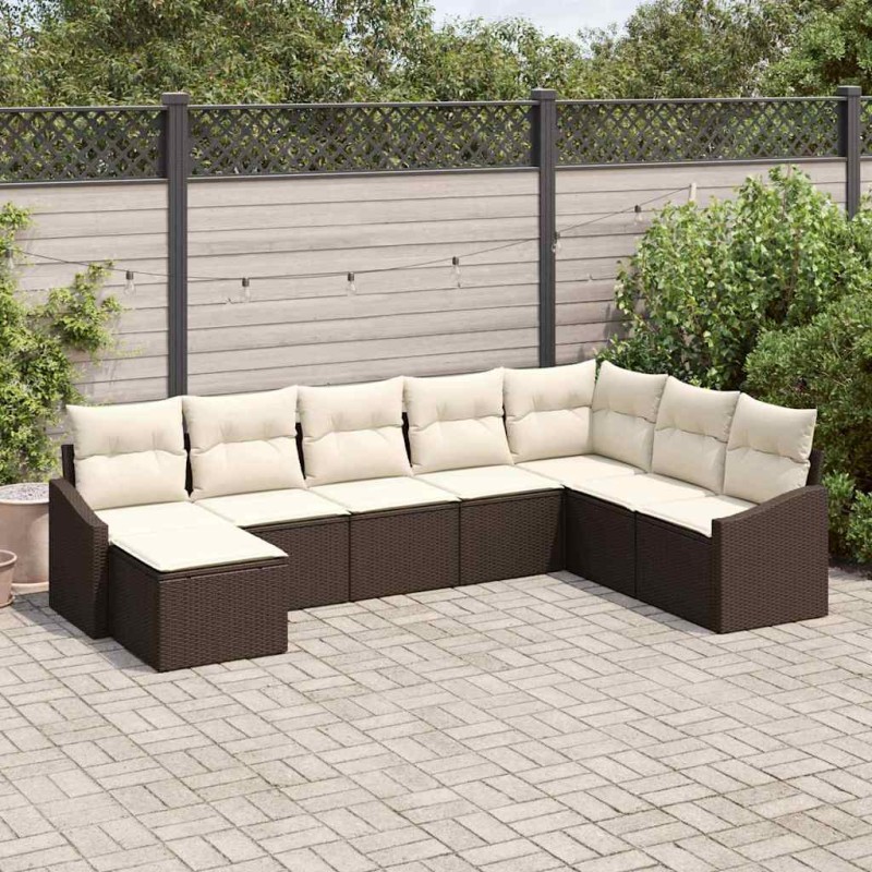 vidaXL Set giardino in rattan sintetico da 8 pezzi con cuscini marroni